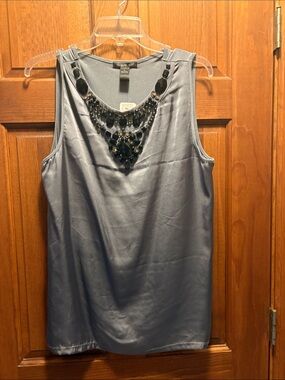 Beaded Neck Shell Top - Grey